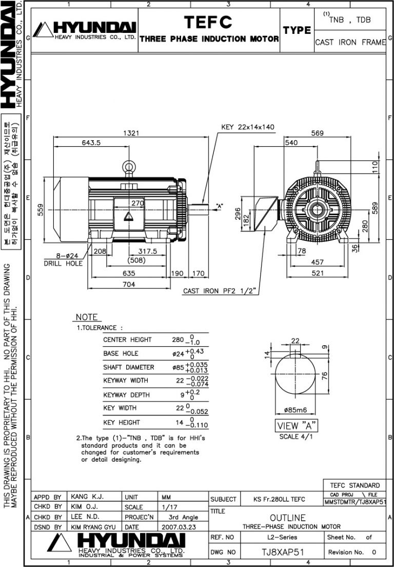 280LL B3 4P용 전동기(HORIZONTAL MOTOR)